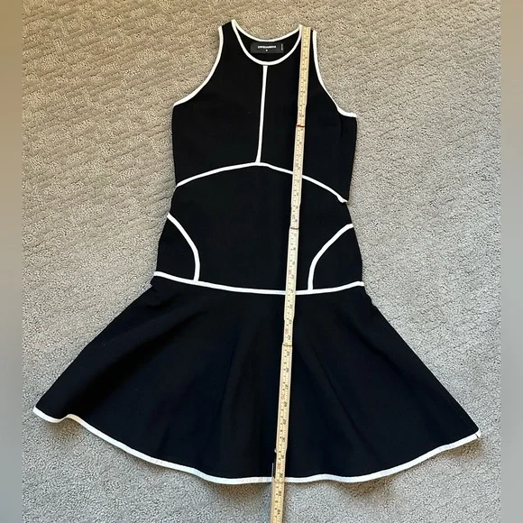 Dsquared2 Black White Piped Fit & Flare Dress Sz S Made in Italy - Picture 12 of 15